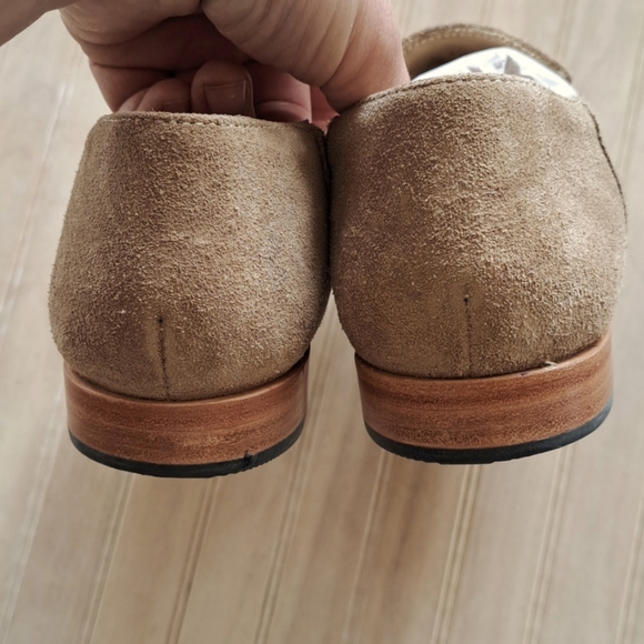 Patina Taupe Suede Leather Pointed Toe Loafers Portland Leather Goods Flats - Picture 3 of 7